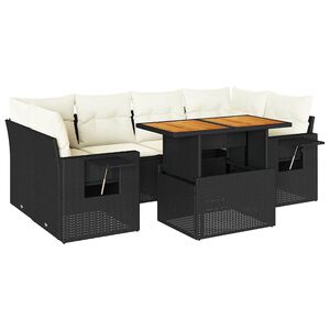 vidaXL 7 Piece Garden Sofa Set with Cushions Black Poly Rattan