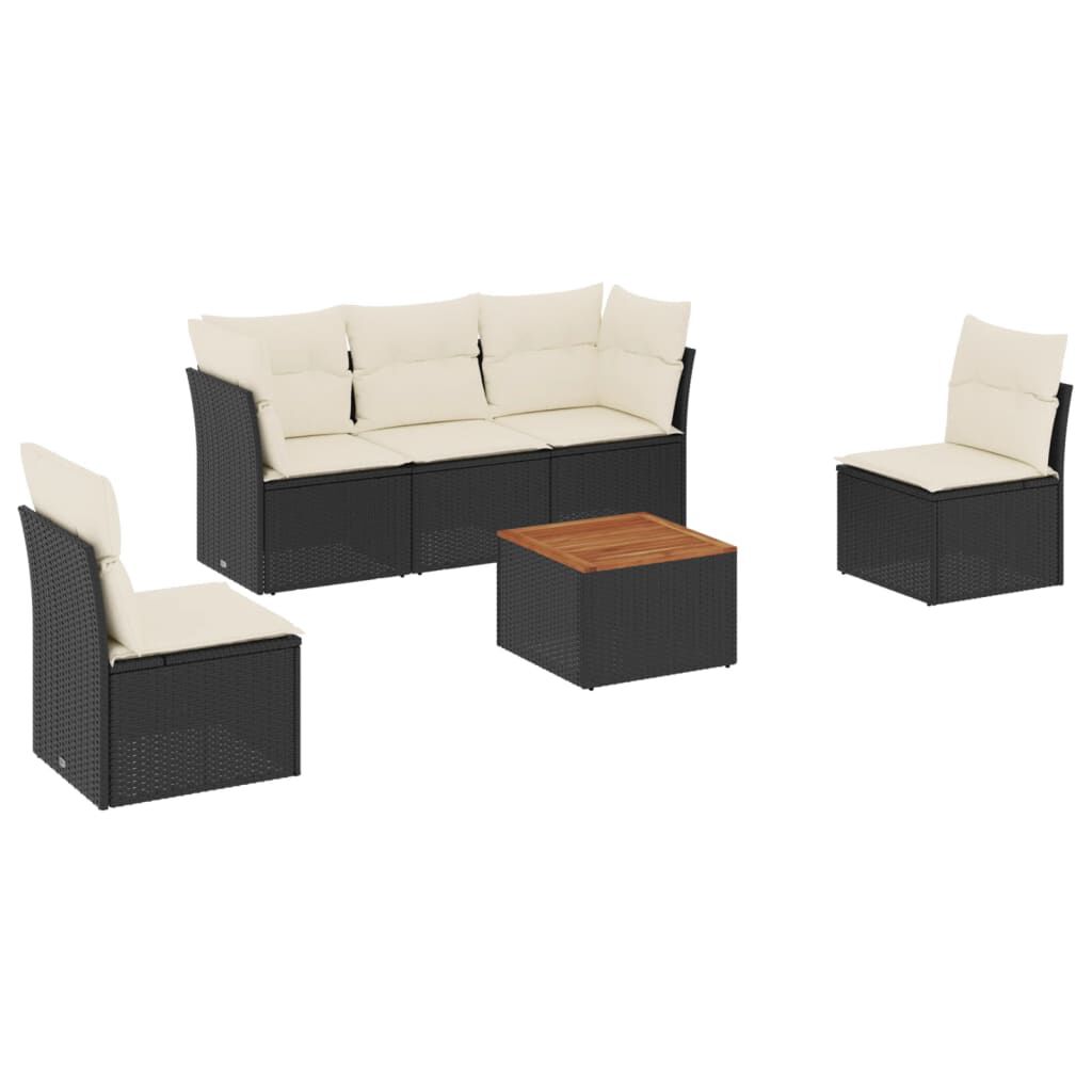 vidaXL 6 Piece Garden Sofa Set with Cushions Black Poly Rattan