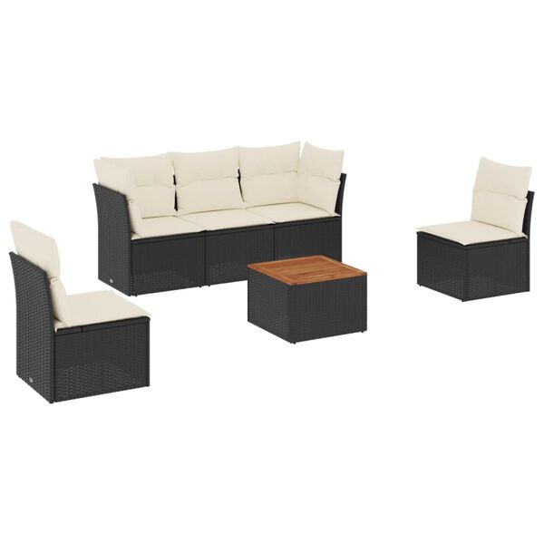 vidaXL 6 Piece Garden Sofa Set with Cushions Black Poly Rattan