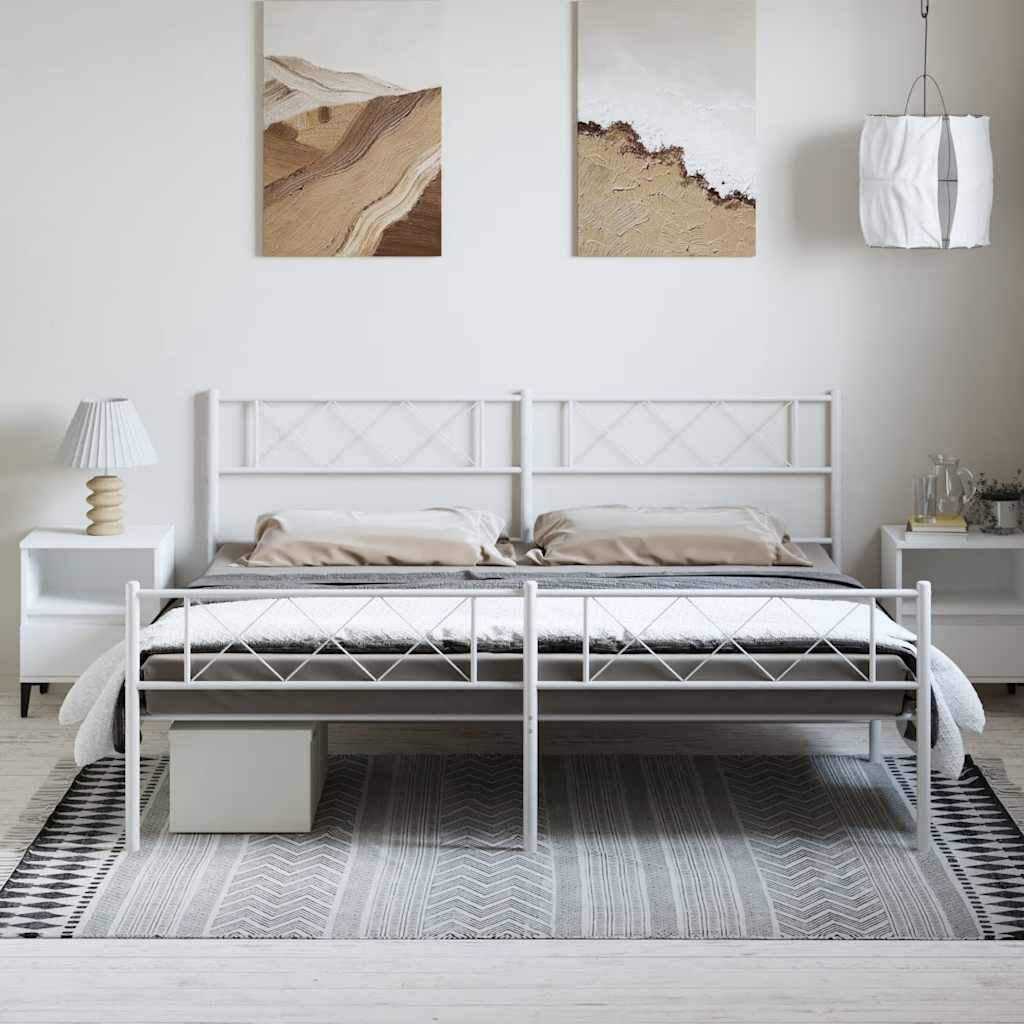 vidaXL Metal Bed Frame without Mattress with Footboard White 193x203cm