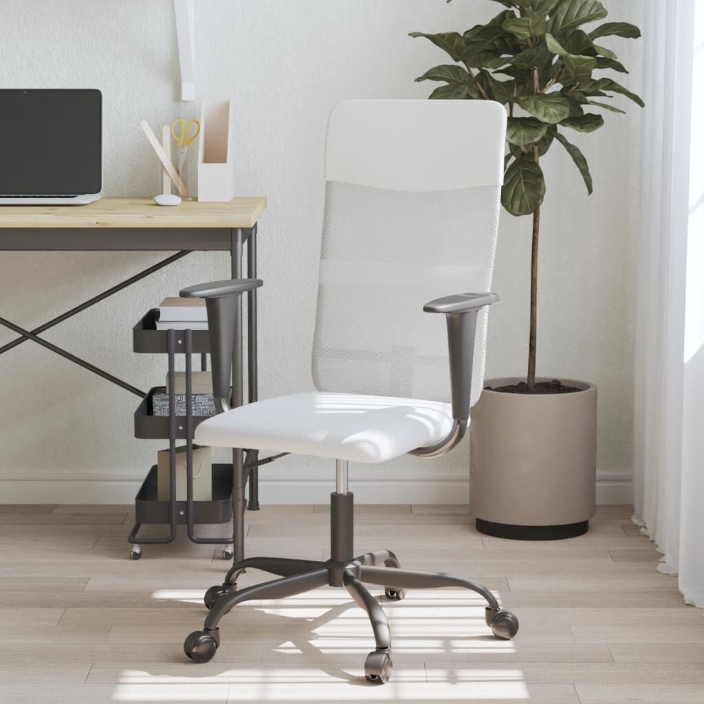 vidaXL Office Chair Height Adjustable White Mesh Fabric and Faux Leather