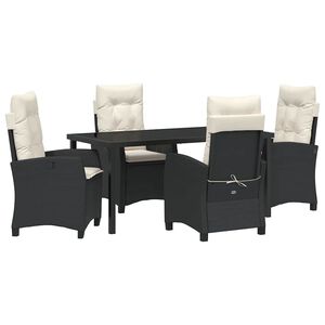 vidaXL Garden Dining Set with Cushion 5 pcs Black Poly Rattan