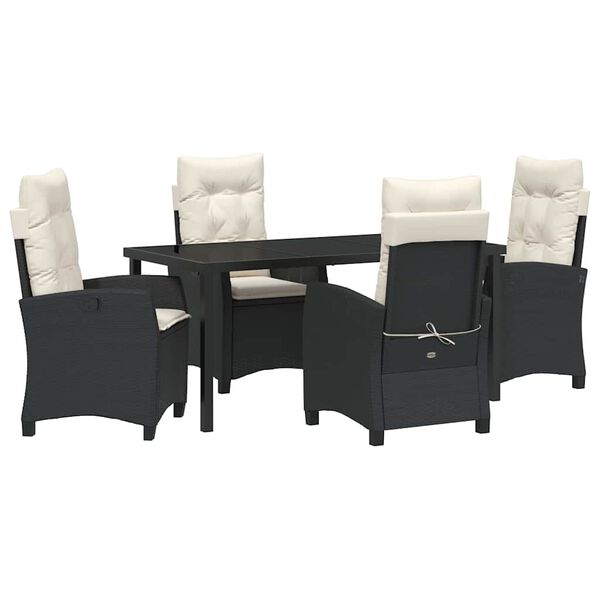 vidaXL Garden Dining Set with Cushion 5 pcs Black Poly Rattan
