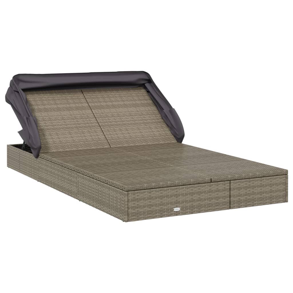vidaXL 2-Person Sunbed with Foldable Roof Grey 213x118x97 cm Poly Rattan