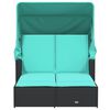 vidaXL Double Sun Lounger with Canopy and Cushions Black Poly Rattan