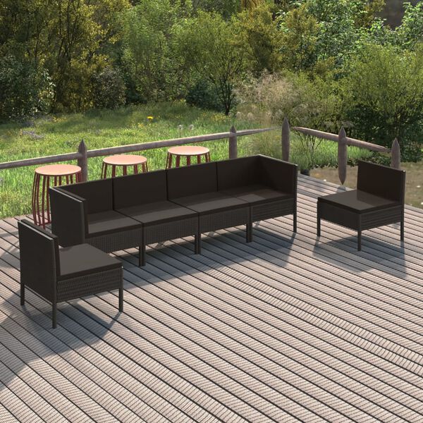 vidaXL 6 Piece Garden Lounge Set with Cushions Poly Rattan Black