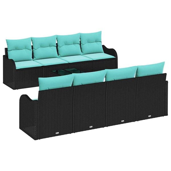 vidaXL Garden Sofa Set with Cushion 9 pcs Black and Turquoise