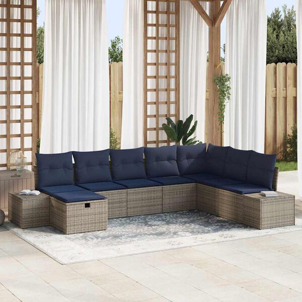 vidaXL Garden Sofa Set with Cushion 8 pcs Grey Poly Rattan
