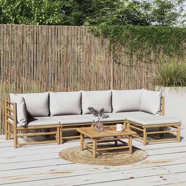 vidaXL 6 Piece Garden Lounge Set with Light Grey Cushions Bamboo
