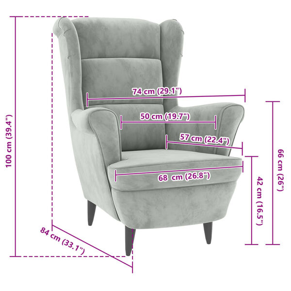 vidaXL Armchair Light Grey Velvet