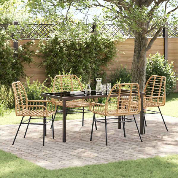 vidaXL Garden Dining Set 5 pcs Brown Poly Rattan