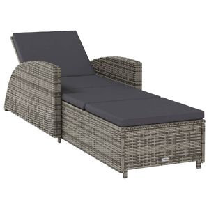 vidaXL Sun Lounger with Dark Grey Cushion Poly Rattan Grey
