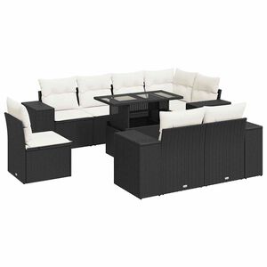 vidaXL 9 Piece Garden Sofa Set with Cushions Black Poly Rattan