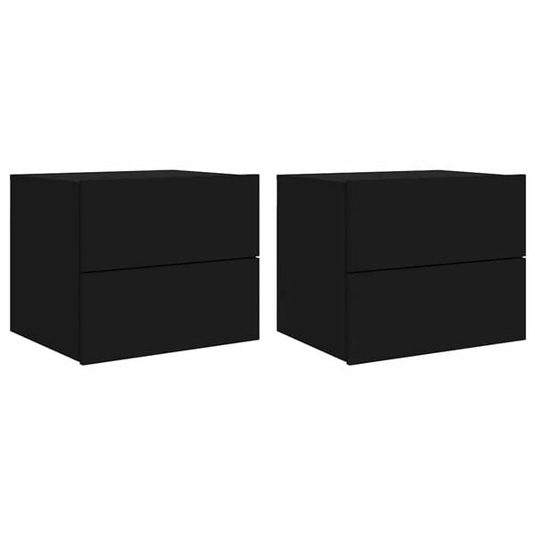 vidaXL Wall-mounted Bedside Cabinets with LED Lights 2 pcs Black