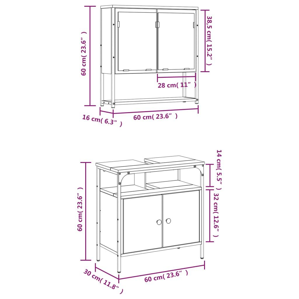 vidaXL 2 Piece Bathroom Furniture Set Smoked Oak Engineered Wood