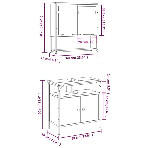 vidaXL 2 Piece Bathroom Furniture Set Smoked Oak Engineered Wood
