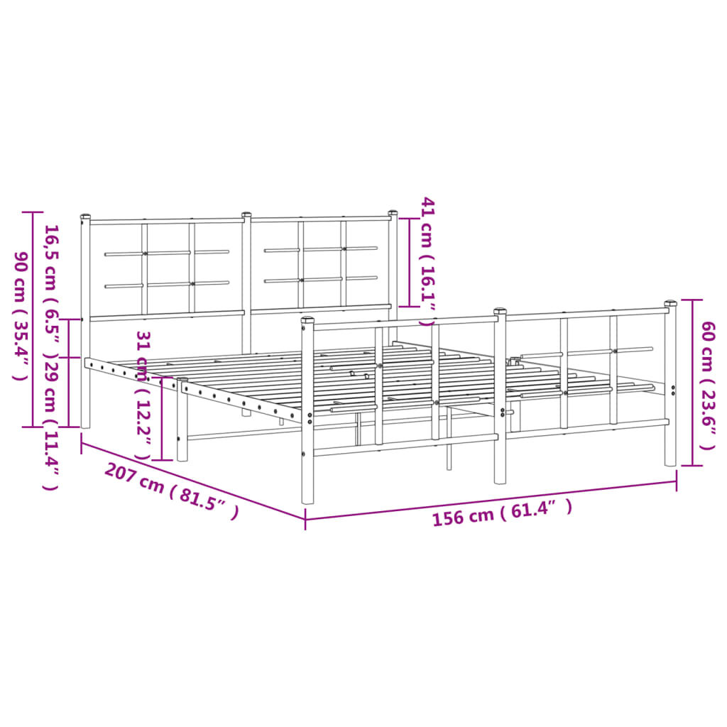 vidaXL Metal Bed Frame without Mattress with Footboard White 150x200cm