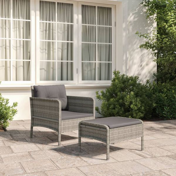 vidaXL 2 Piece Garden Lounge Set with Cushions Grey Poly Rattan