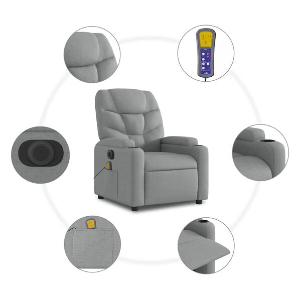 vidaXL Electric Stand up Massage Recliner Chair Light Grey Fabric