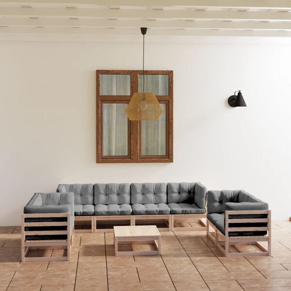 vidaXL 9 Piece Garden Lounge Set with Cushions Solid Pinewood