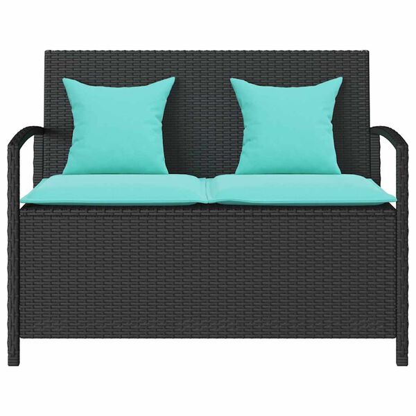 vidaXL Garden Storage Bench with Cushion Black Poly Rattan