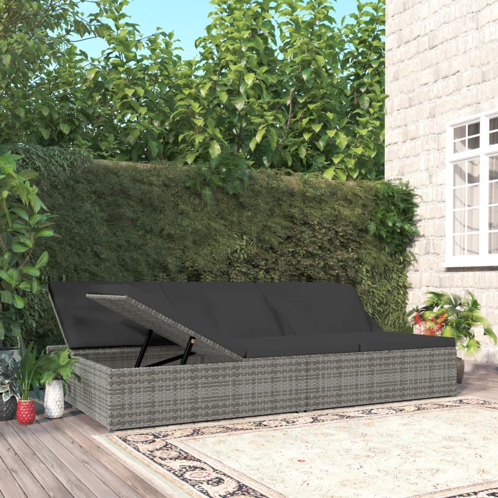 vidaXL Convertible Sun Bed with Cushions Poly Rattan Dark Grey