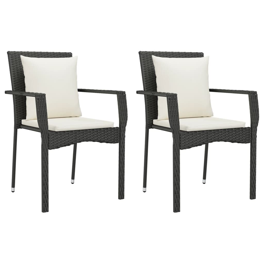 vidaXL 7 Piece Garden Dining Set with Cushions Black Poly Rattan