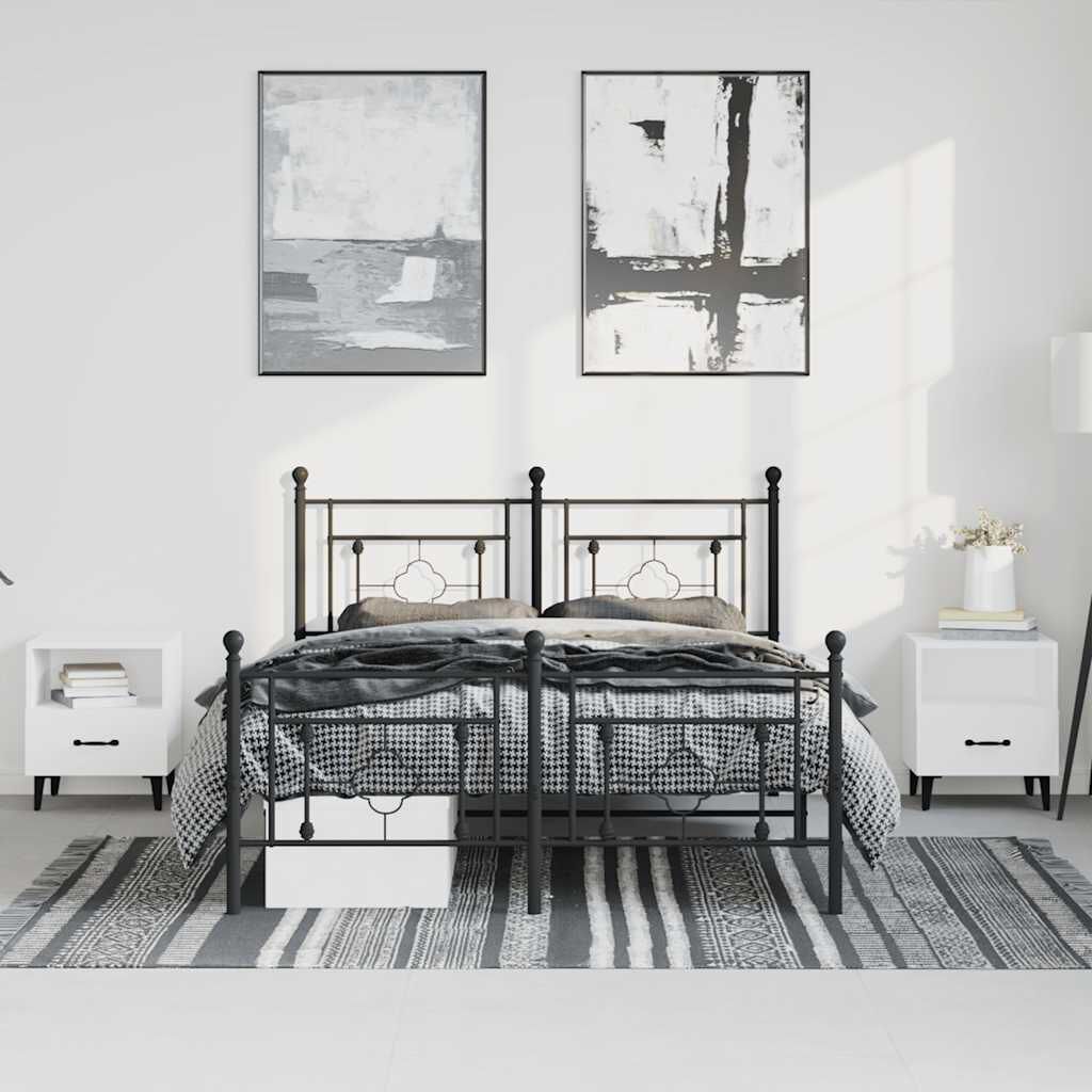 vidaXL Metal Bed Frame without Mattress with Footboard Black 150x200cm