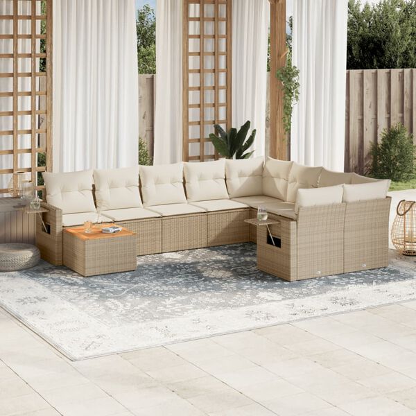 vidaXL 10 Piece Garden Sofa Set with Cushions Beige Poly Rattan