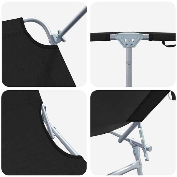 vidaXL Folding Sun Lounger with Canopy Steel and Fabric Black