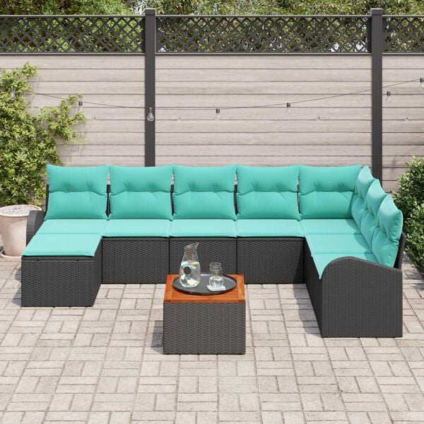 vidaXL Garden Sofa Set 9 pcs Black, turquoise