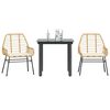 vidaXL 3 Piece Garden Dining Set with Cushions Brown Poly Rattan Glass