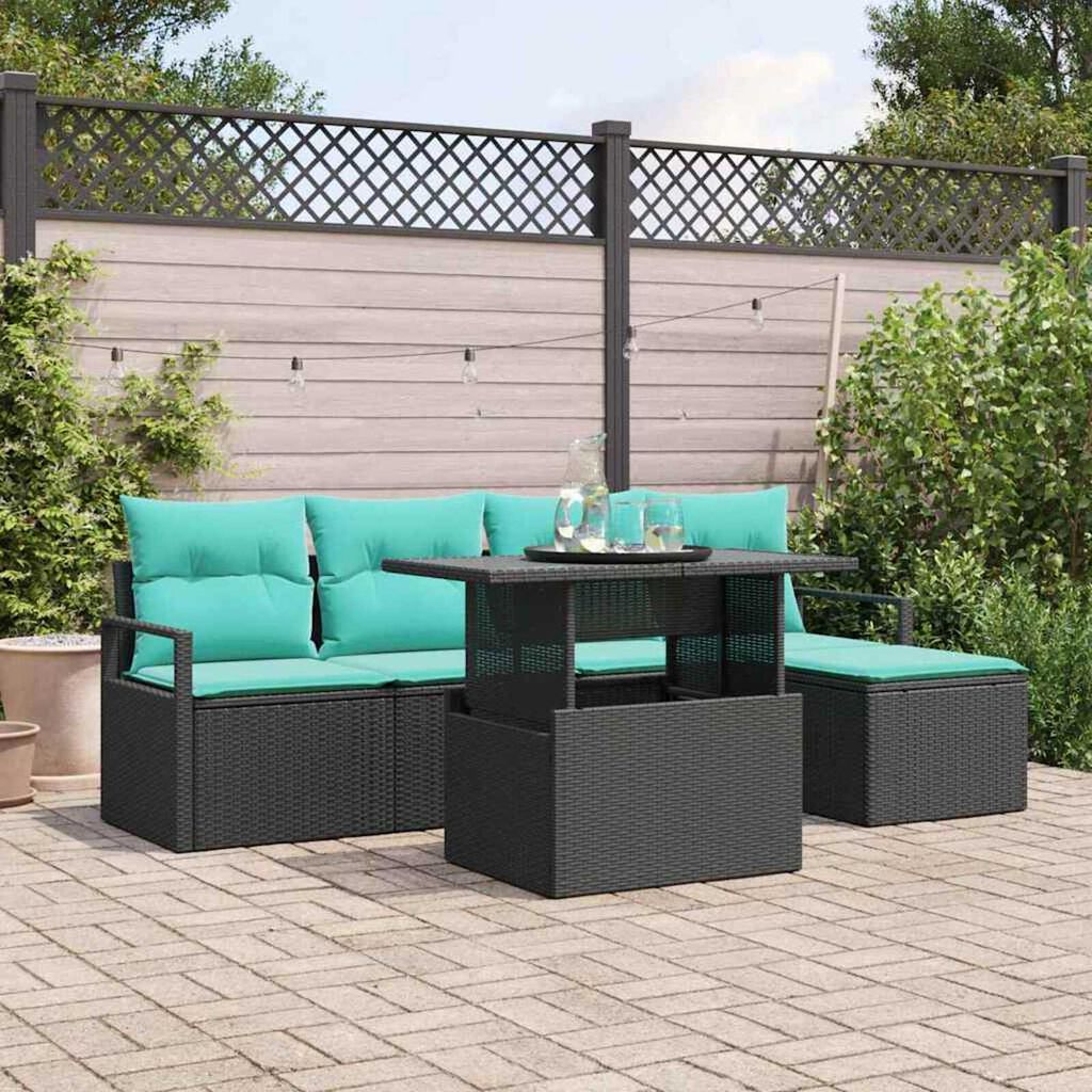 vidaXL Garden Sofa Set with Cushion 6 pcs Black and blue