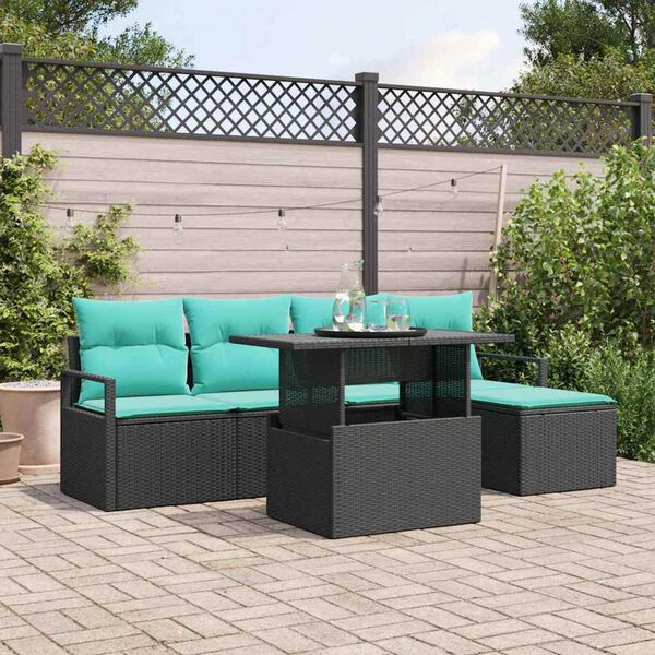 vidaXL Garden Sofa Set with Cushion 6 pcs Black and blue