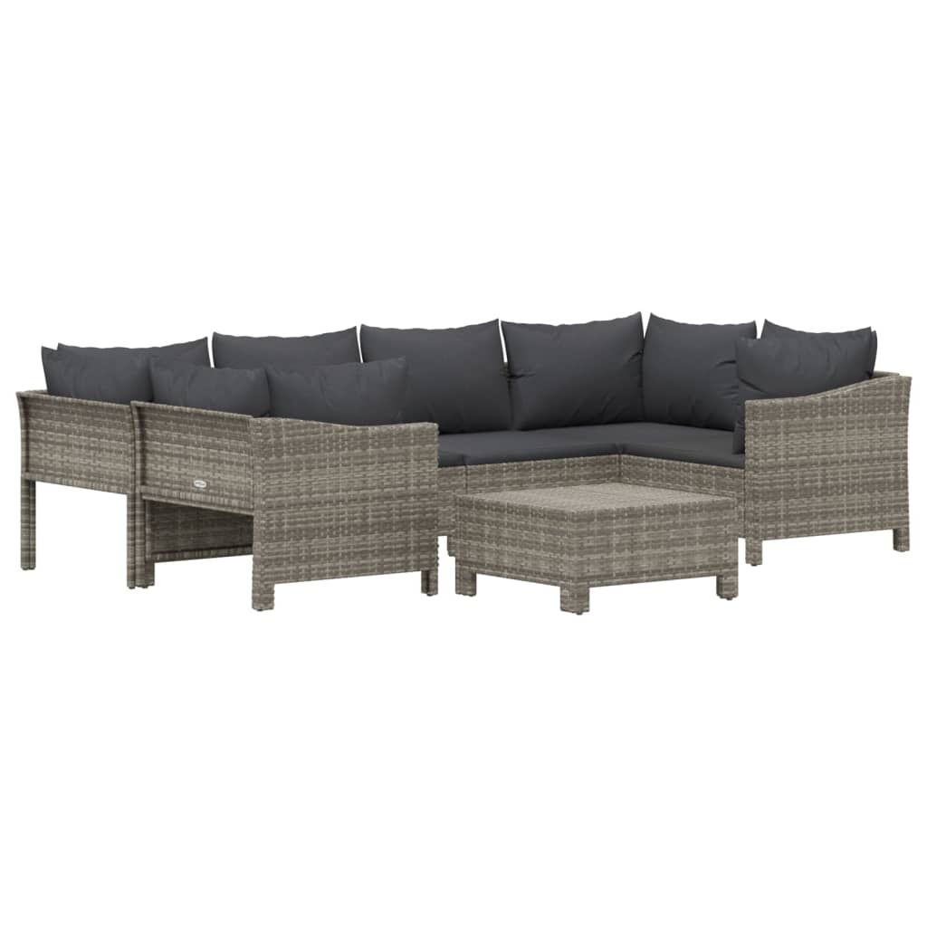 vidaXL 7 Piece Garden Lounge Set with Cushions Grey Poly Rattan