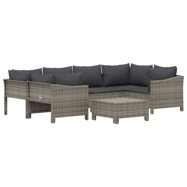 vidaXL 7 Piece Garden Lounge Set with Cushions Grey Poly Rattan
