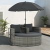 vidaXL 2 Seater Garden Sofa with Cushions and Parasol Grey Poly Rattan