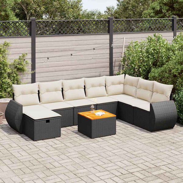 vidaXL 9 Piece Garden Sofa Set with Cushions Black Poly Rattan