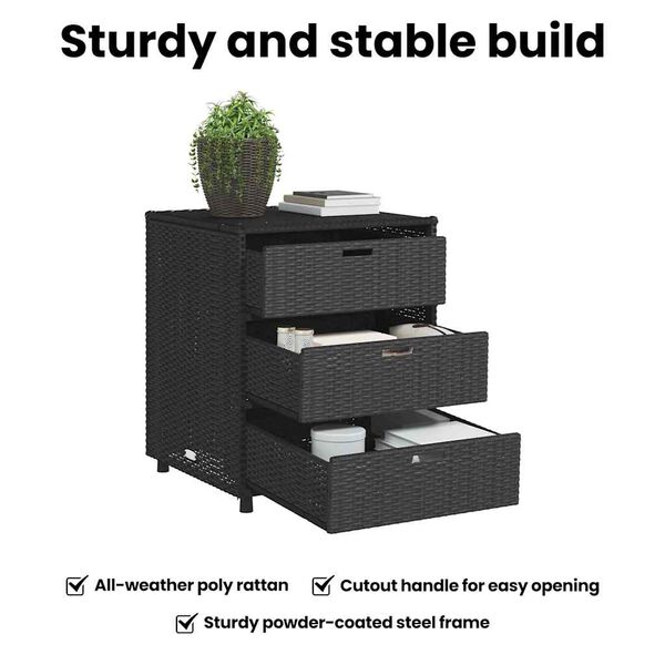 vidaXL Garden Storage Cabinet Black 55x59x69 cm Poly Rattan