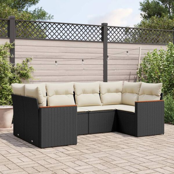 vidaXL 6 Piece Garden Sofa Set with Cushions Black Poly Rattan