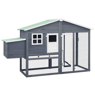 vidaXL Chicken Coop with Nest Box Grey and White Solid Fir Wood