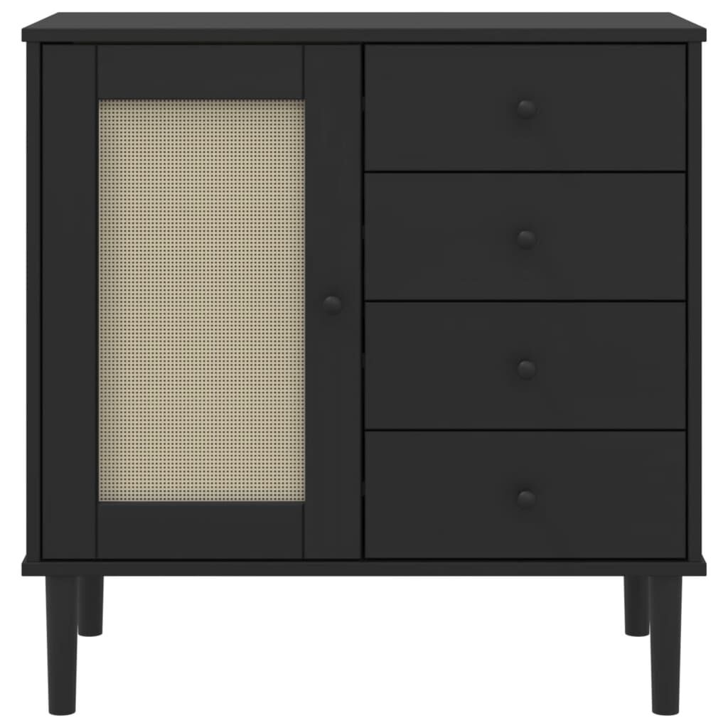 vidaXL Sideboard SENJA Rattan Look Black 80x40x80 cm Solid Wood Pine