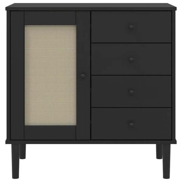 vidaXL Sideboard SENJA Rattan Look Black 80x40x80 cm Solid Wood Pine