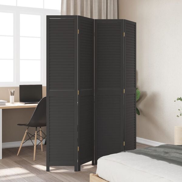 vidaXL Room Divider&nbsp;4 Panels Black Solid Wood Paulownia