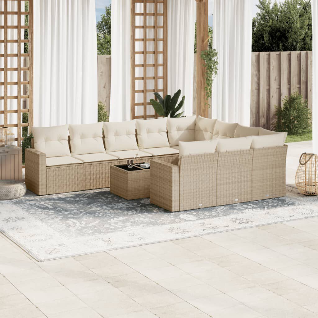 vidaXL 11 Piece Garden Sofa Set with Cushions Beige Poly Rattan