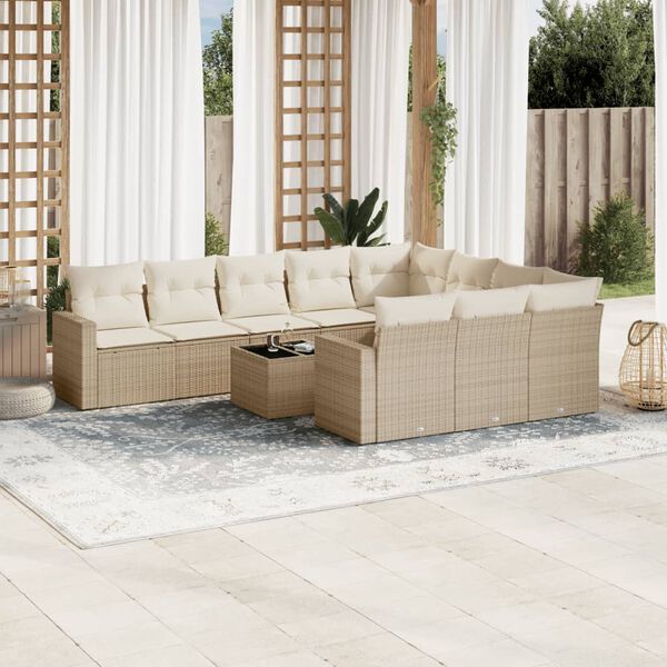 vidaXL 11 Piece Garden Sofa Set with Cushions Beige Poly Rattan