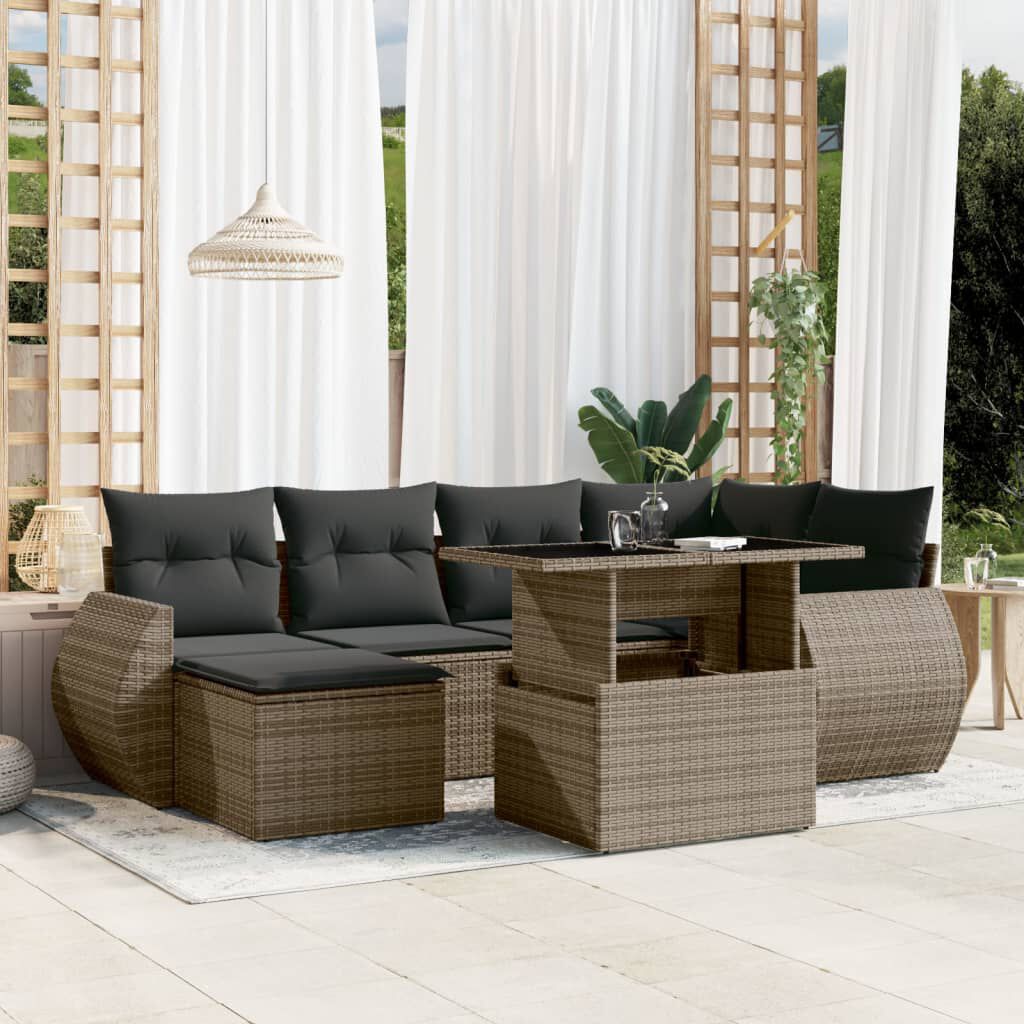 vidaXL 7 Piece Garden Sofa Set with Cushions Grey Poly Rattan