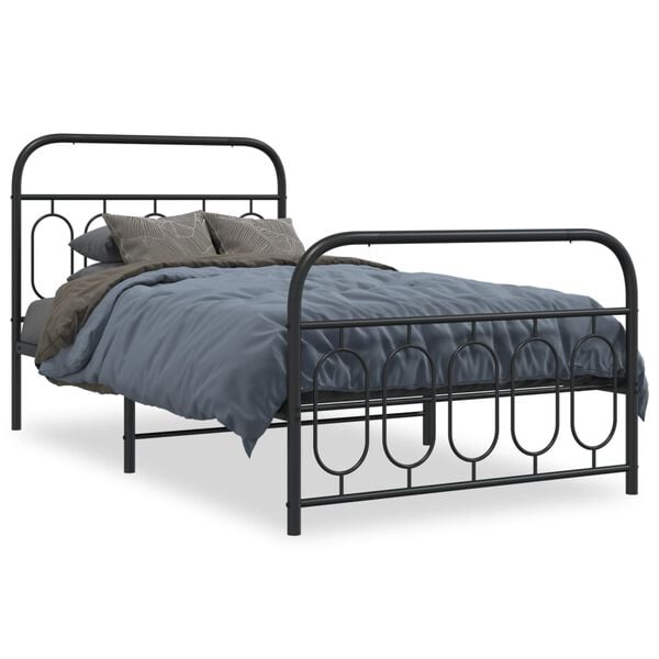 vidaXL Metal Bed Frame without Mattress with Footboard Black 100x200cm