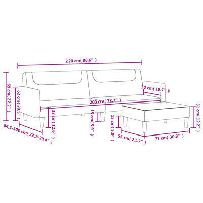 vidaXL 2-Seater Sofa Bed with Footstool Black Fabric