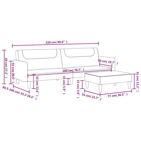 vidaXL 2-Seater Sofa Bed with Footstool Black Fabric